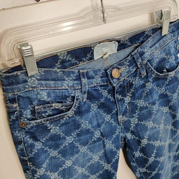 Current/Elliott Blue The Rolled Jeans in Indigo Rose Lattice Print Size 28 - Picture 3 of 13